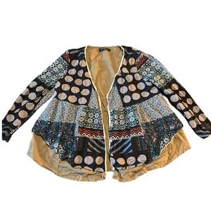 Gracila Patchwork Cotton Cardigan XL Mixed Media Boho Polka Dot Paisley Top